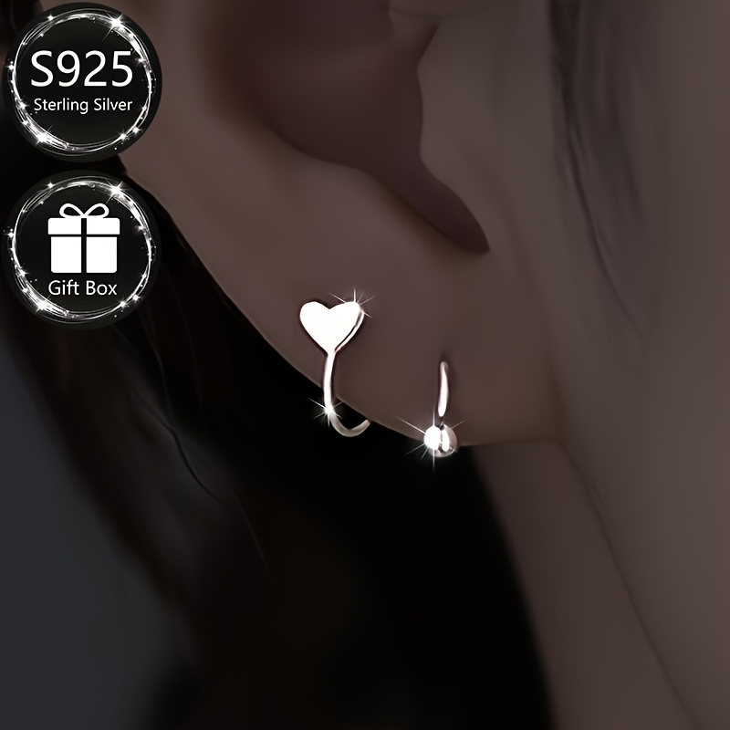 925 Silver Heart Stud Earrings Music Valentine's Gift